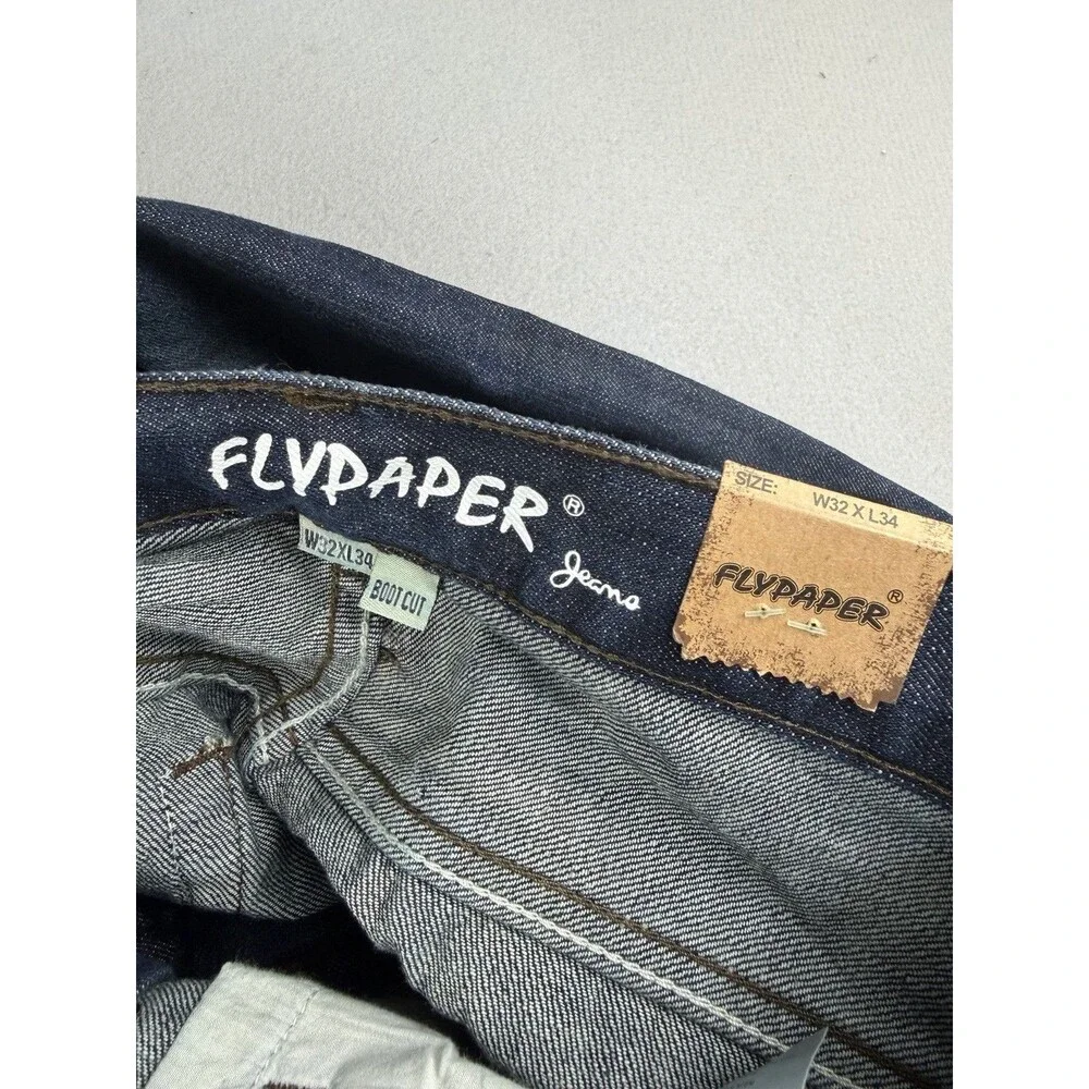 Flypaper Jeans Mens 32x34 Blue BootCut Fit Whiskered Wash Denim NWT Western